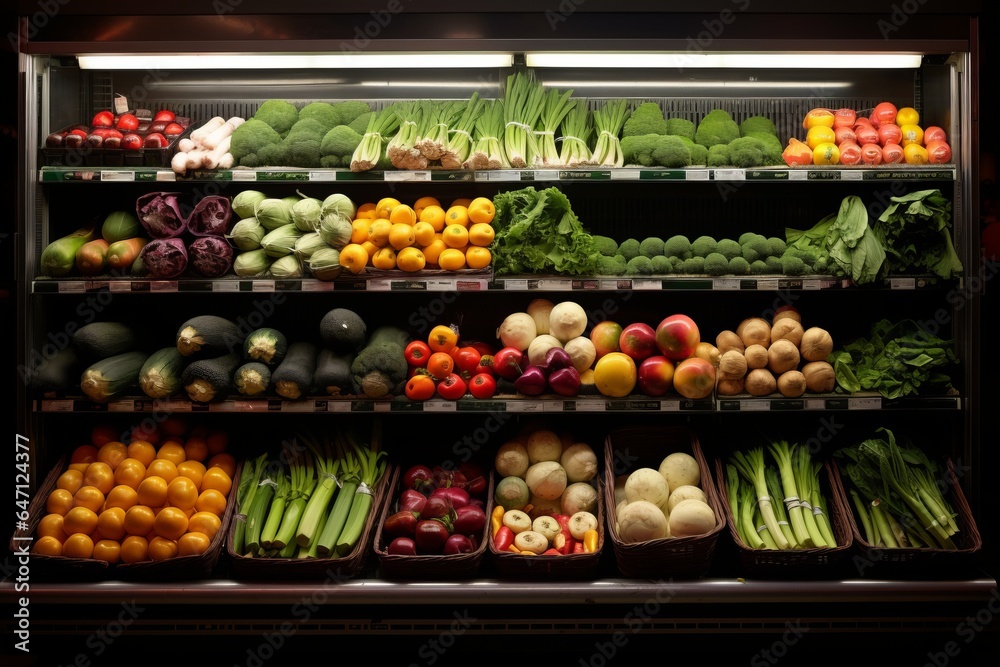 Vegetables in supermarket shelves
