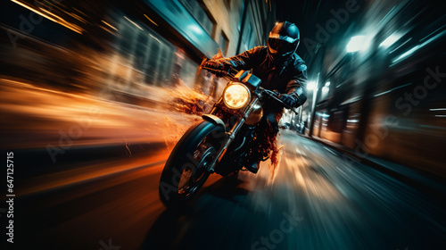 Motocicleta a velocidad por la noche. IA Generativa