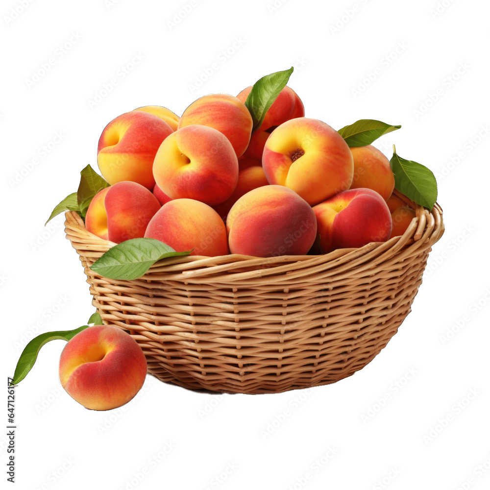Basket with peaches and nectarines isolated on transparent background Basket with peaches and nectarines isolated on transparent background