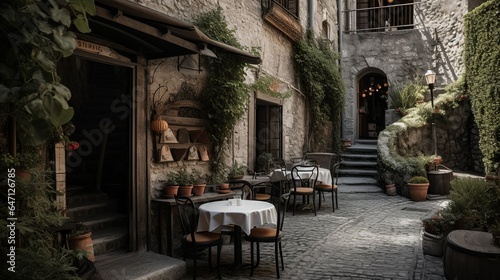 Cozy Italian restaurant terrace with a scooter