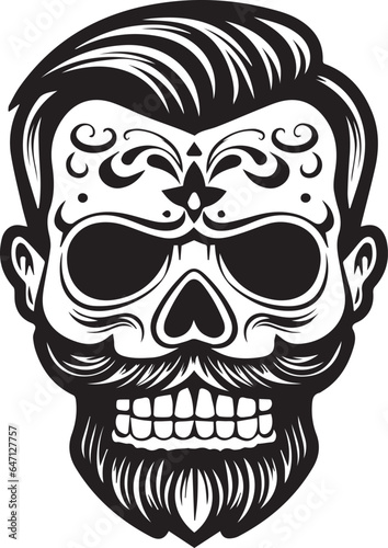 Hispanic heritage sugar skull marigold Festive dia de los muertos with hair and beard vector icon