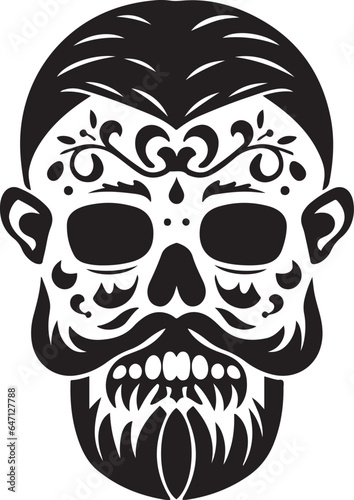 Hispanic heritage sugar skull marigold Festive dia de los muertos with hair and beard vector icon