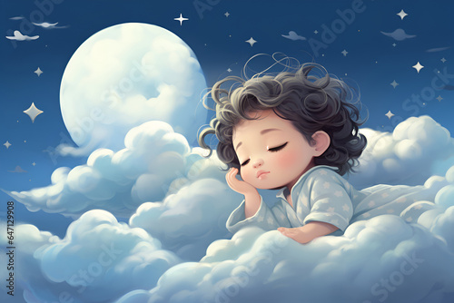 Curly baby sleeping on a cloud 3