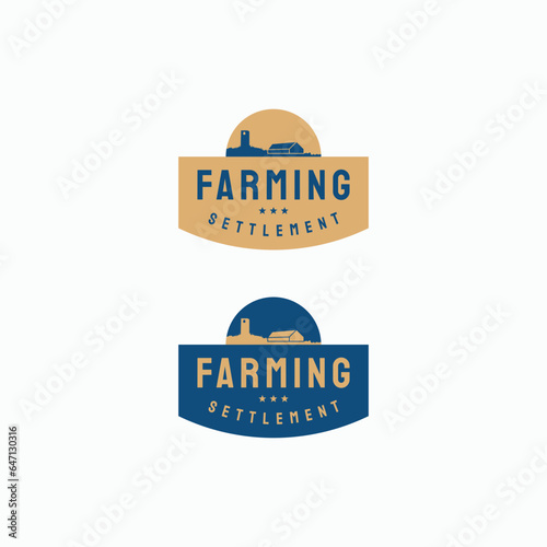 vintage farming settlement iconic logo design vector illustration for agricultural, family farming, and organic harvest business with retro, simple and elegant styles