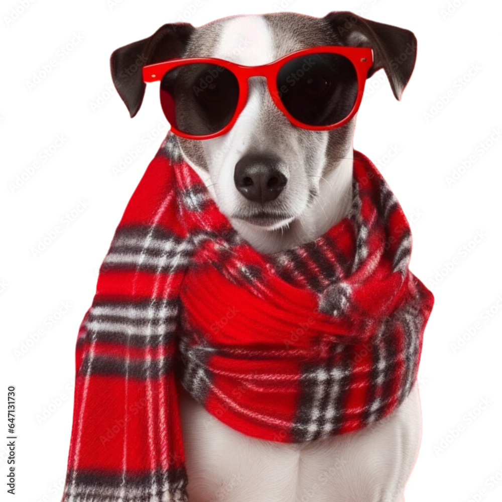 Funny Dog wearing sunglasses on a transparent background,