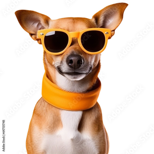 Funny Dog wearing sunglasses on a transparent background, © VeloonaP