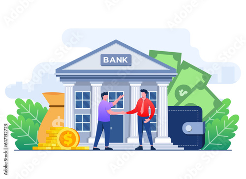 Banking concept flat vector illustration template, Banking investment, Deposits, Loans, Exchanges, Money protection, Savings and finance,