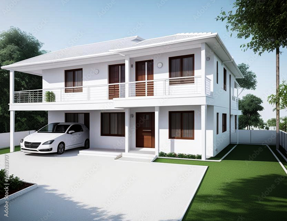 Fototapeta premium modern house with garden and parking inside