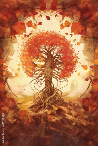 Beautiful Tree of Life illustration, sacred symbol. Individuality, prosperity and growth concept.