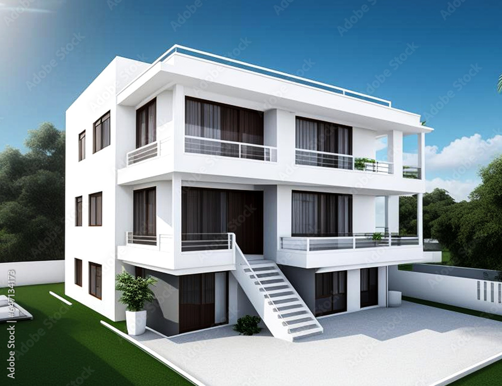 Fototapeta premium Modern three floor house with balcony