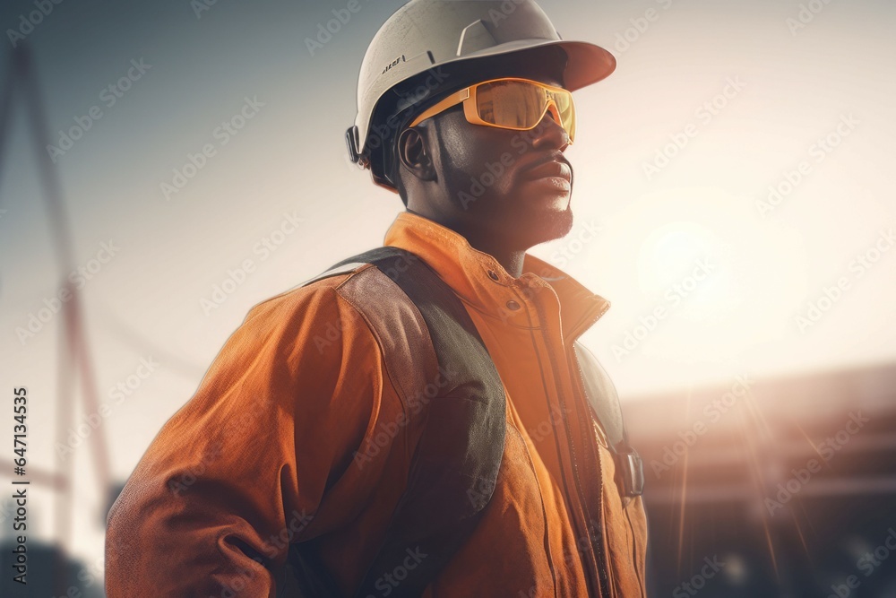 Industry worker helmet protection clothes. Generate Ai Industry worker helmet protection clothes. Generate Ai