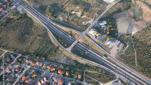Rotating Aerial View over Highway Exit with some Traffic photo