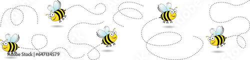 Cartoon bee icon set. Bee flying on a dotted route isolated on the white background. Vector illustration. Flying Bee with honeycomb isolated on white background vector illustration. Cute cartoon