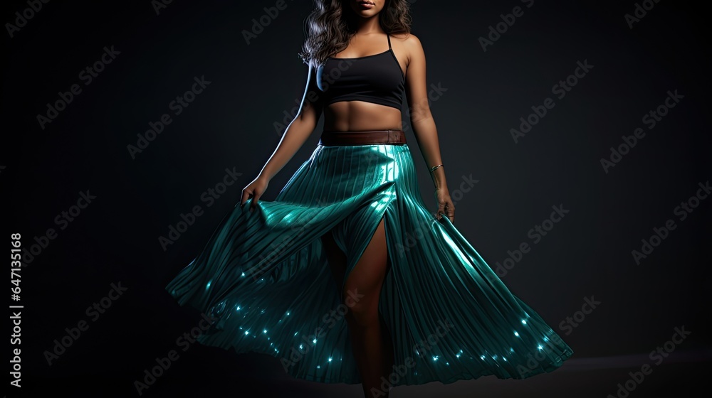 Model in non color high fashion style against contrast background, futuristic style with vibrant and bright colors Model in non color high fashion style against contrast background, futuristic style with vibrant and bright colors