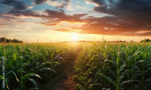 corn field with sunset at countryside  Generative AI