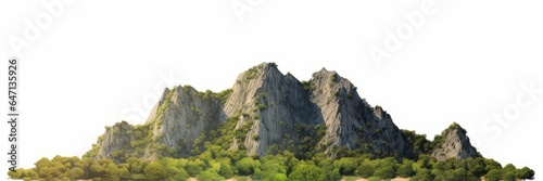ock mountain hill with green forest isolate on white background, Generative AI