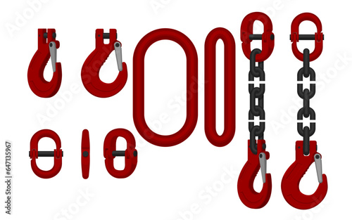 Set of chain sling element on white background