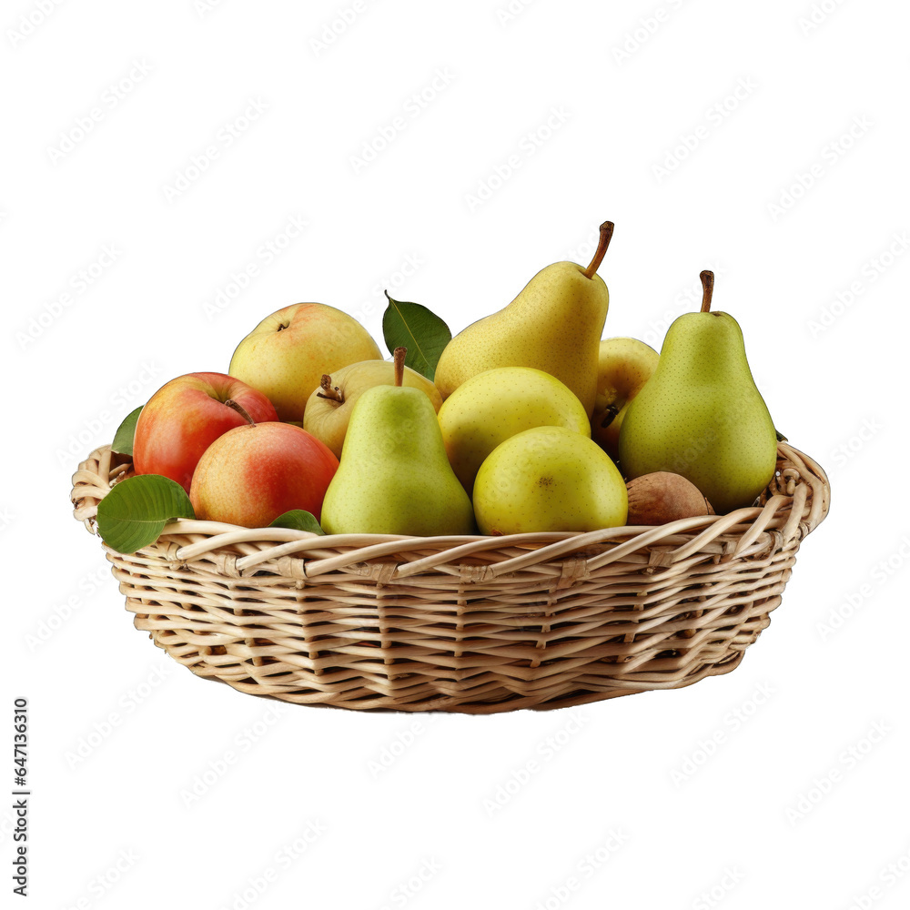 Basket with pears and apples isolated on transparent background Basket with pears and apples isolated on transparent background