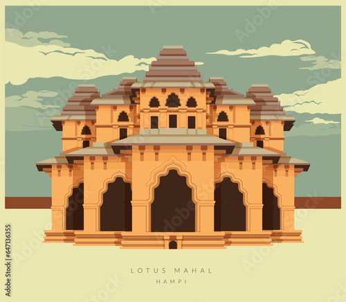 Hampi Monuments  - Lotus Mahal -  Icon Illustration