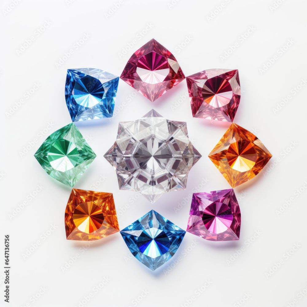 set of colorful diamonds on white background set of colorful diamonds on white background