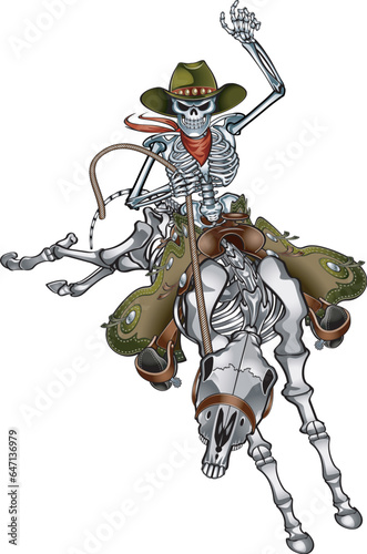 Cowboy riding a bucking bronco horse