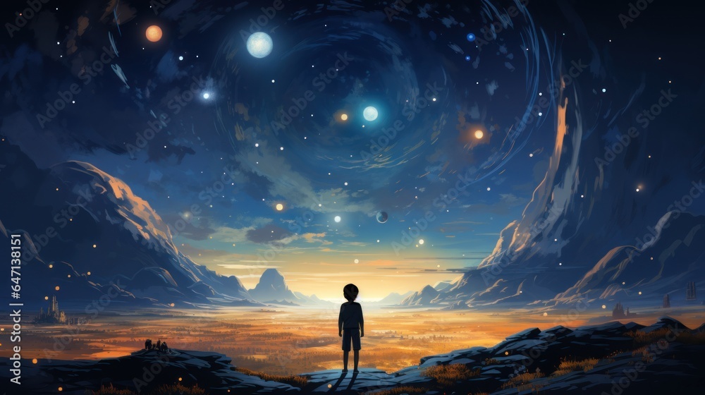Fototapeta premium Vector art of children's illustration space space landscape