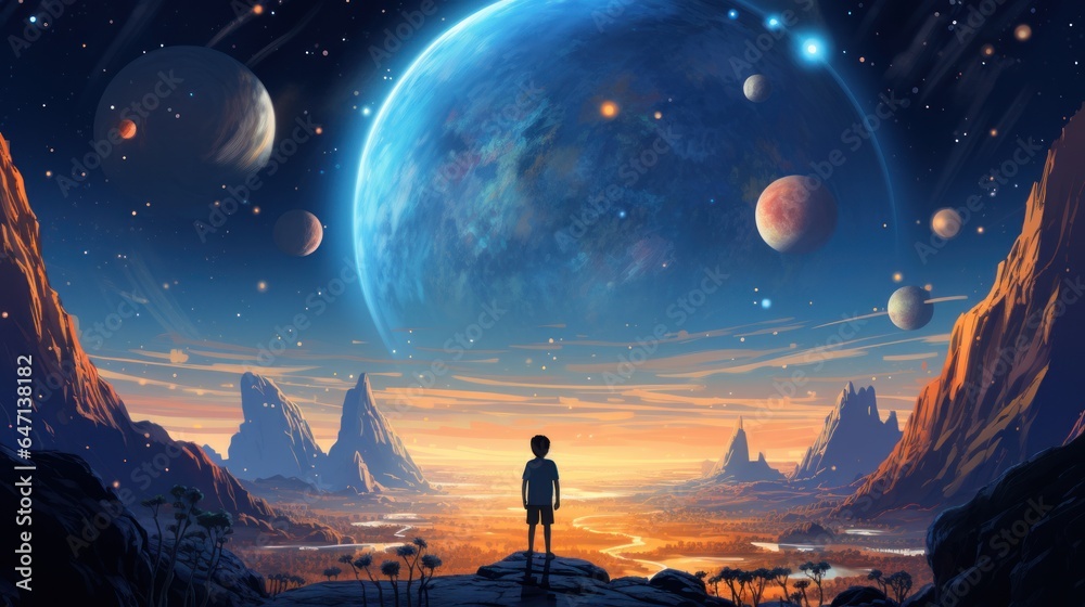 Fototapeta premium Vector art of children's illustration space space landscape