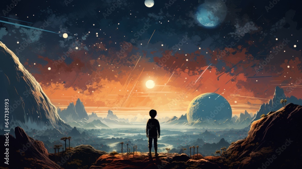 Fototapeta premium Vector art of children's illustration space space landscape