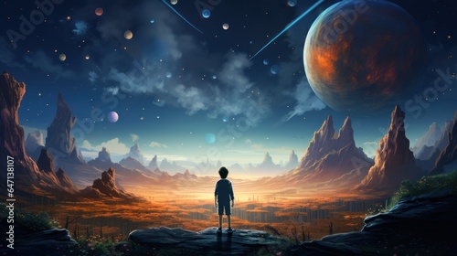 Vector art of children's illustration space space landscape