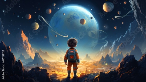 Fototapeta Naklejka Na Ścianę i Meble -  Vector art of children's illustration space space landscape