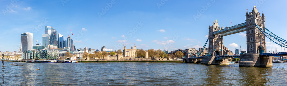 Fototapeta premium London city skyline with Tower Bridge skyscrapers in the financial district at Thames River panorama