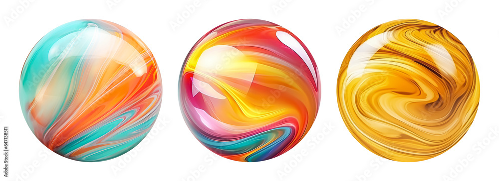 Obraz premium Set of marble balls isolated on white background. Colorful decorative abstract surreal 3D spheres.