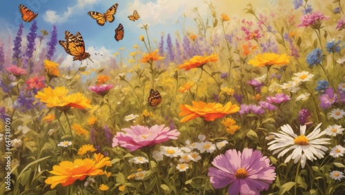  Whispers of Spring  A Tapestry of Wildflowers and Butterfly Elegance 