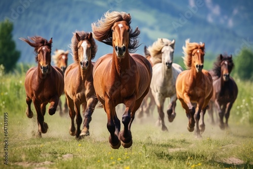 A Group Of Horses Running Through A Field Horse Breeds, Running Dynamics, Herd Behavior, Animal Physiology, Strength Endurance, Pasture Management, Training, Diet © Ян Заболотний