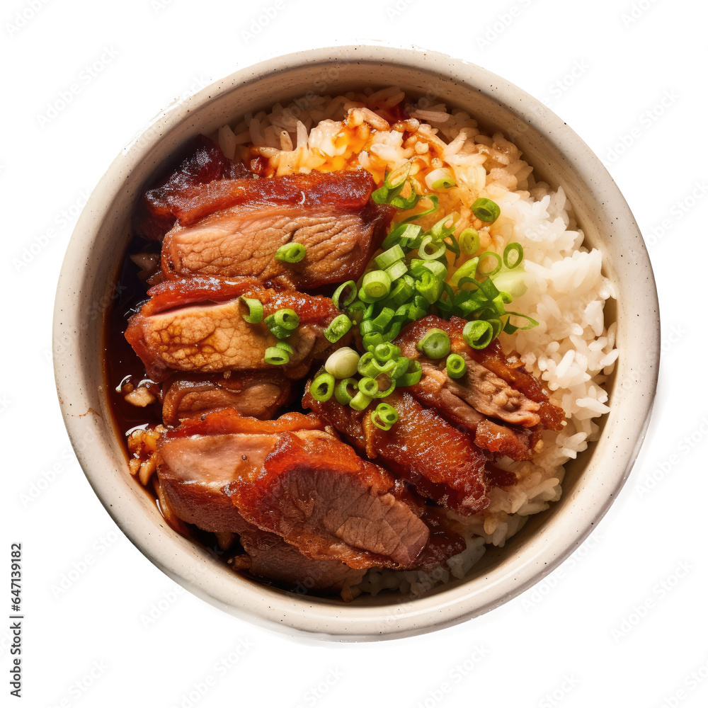 A bowl of Braised Pork Rice, Isolated On Transparent, PNG