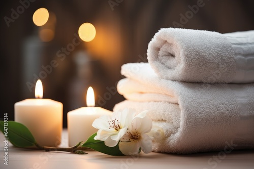 spa and wellness design with towel candle and flower soft
