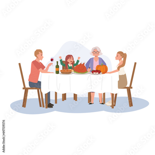 Happy Family Enjoying Thanksgiving Dinner. Family Thanksgiving Celebration