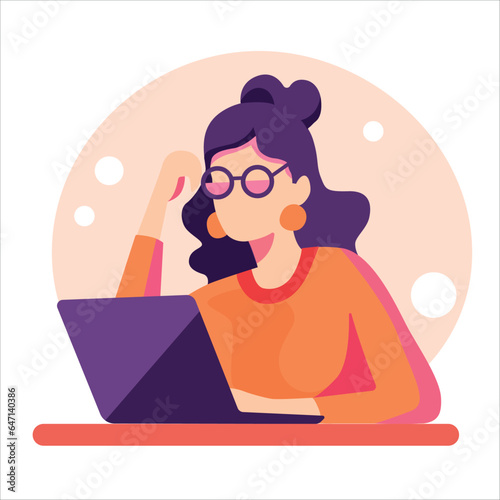 woman working on laptop, minimalistic style vector art