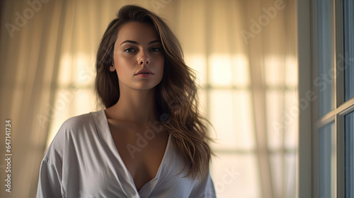 a Beautiful young woman wearing thin white pajamas in the bedroom. Generative Ai Free Download a Beautiful young woman wearing thin white pajamas in the bedroom. Generative Ai - GFXLoad