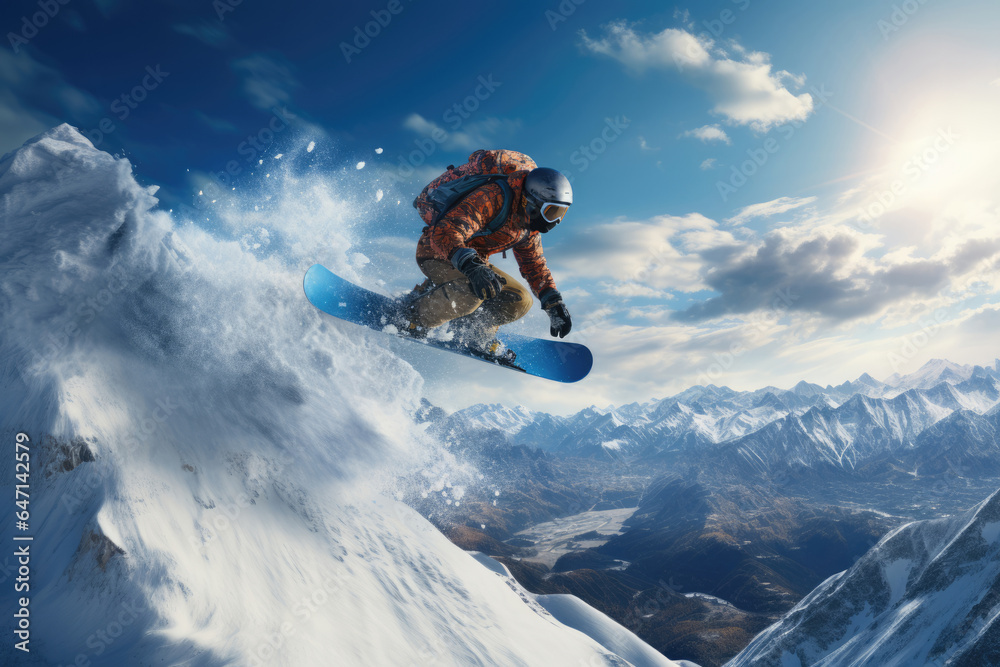 snowboarder going down the snowy mountain slope