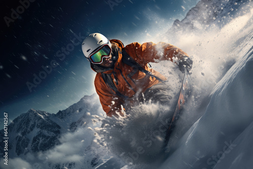 snowboarder going down the snowy mountain slope