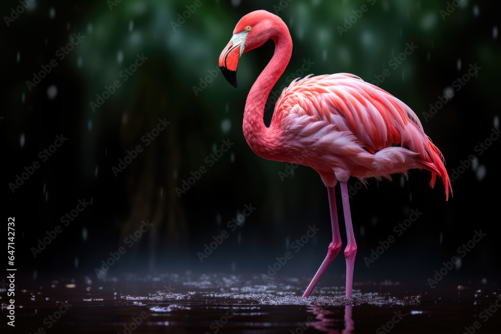 Beautiful flamingo walking in the water