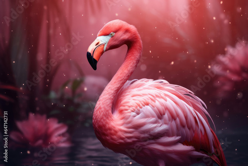 Close-up portrait of a beautiful pink flamingo
