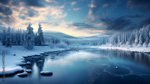 Snowy Wonderland: Serene Winter Landscape with Glistening Snow | Generative AI
