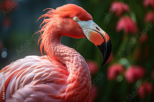 Close-up portrait of a beautiful pink flamingo