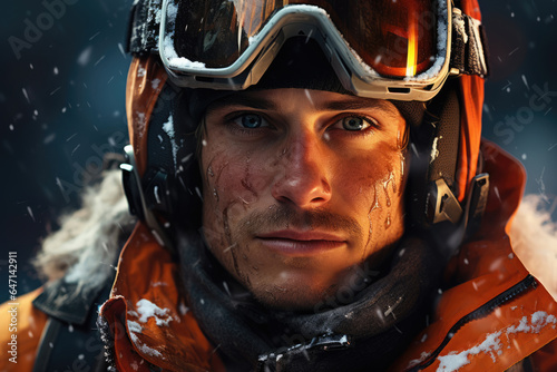 Portrait of a male snowboarder wearing glasses