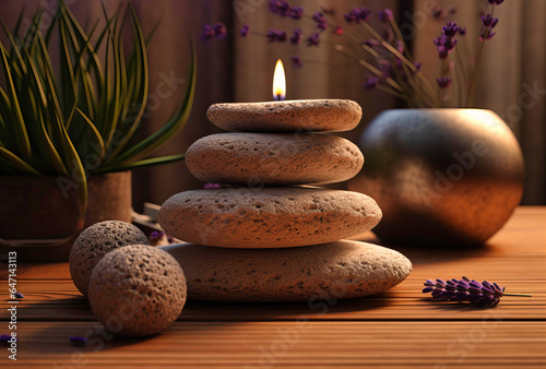 Rustic Table Setting with Rocks, Candles, and Lavender