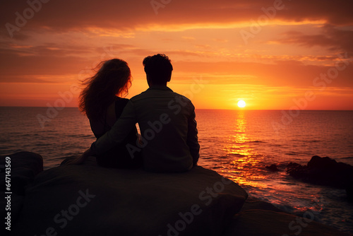 couple sharing a tender moment while watching a sunset. AI generated