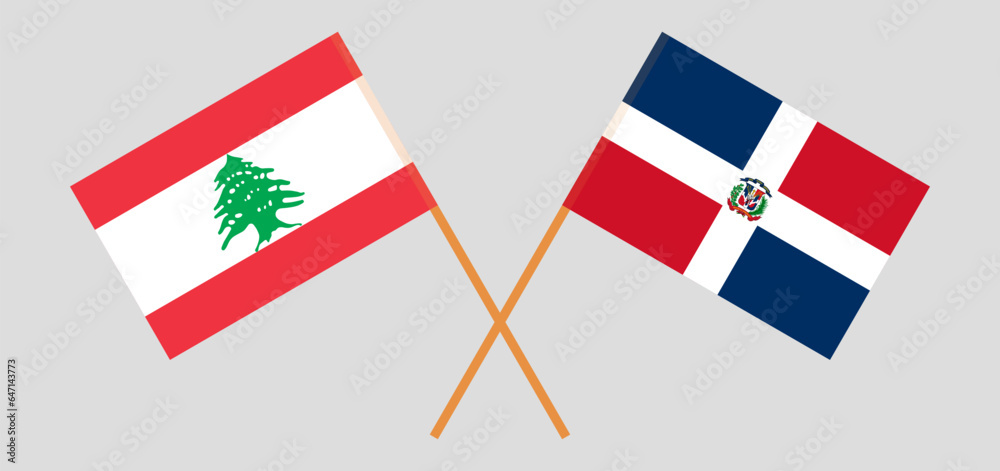 Crossed flags of the Lebanon and Dominican Republic. Official colors. Correct proportion
