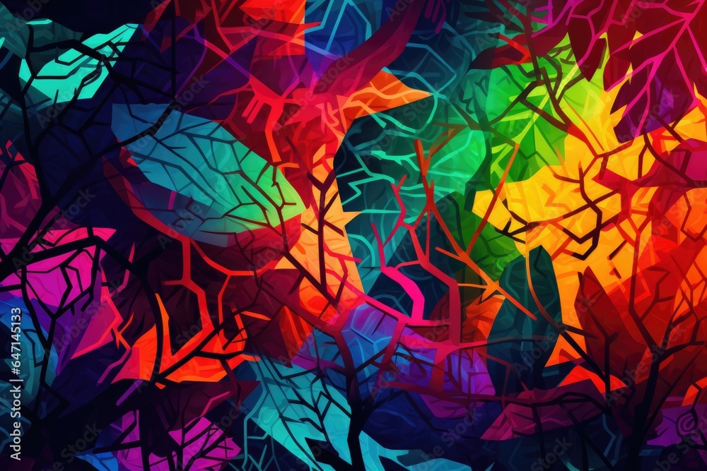 An Image Of A Technicolor, Abstract Jungle Background Generative Ai